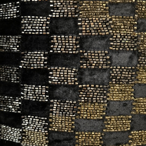 Copy Callisto Beaded Velvet Gray Gold Ombre Geometric Check Diamond pillow 22x22 - Picture 8 of 11